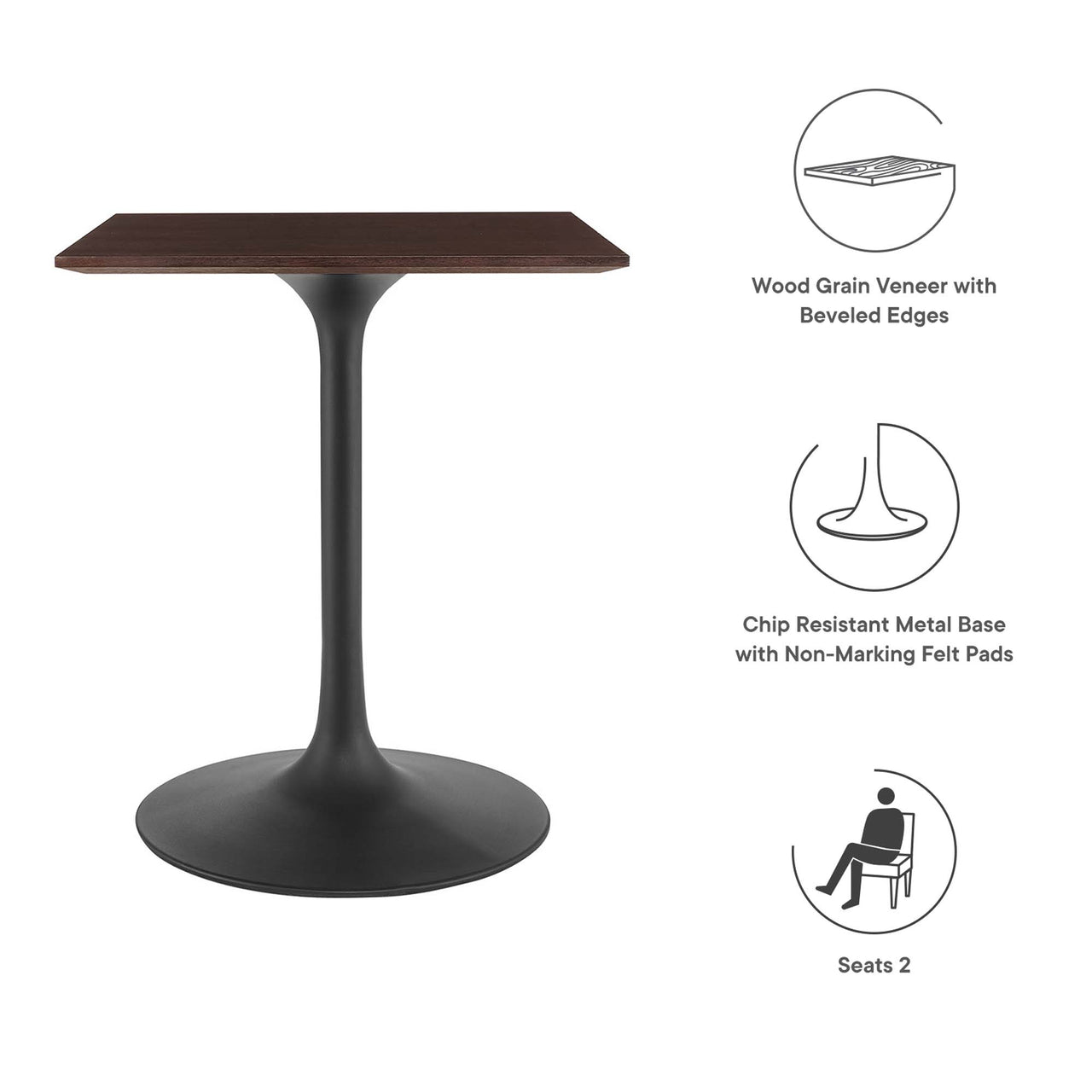 Ensemble Square Dining Table, Extra Small, Black & Cherry Walnut