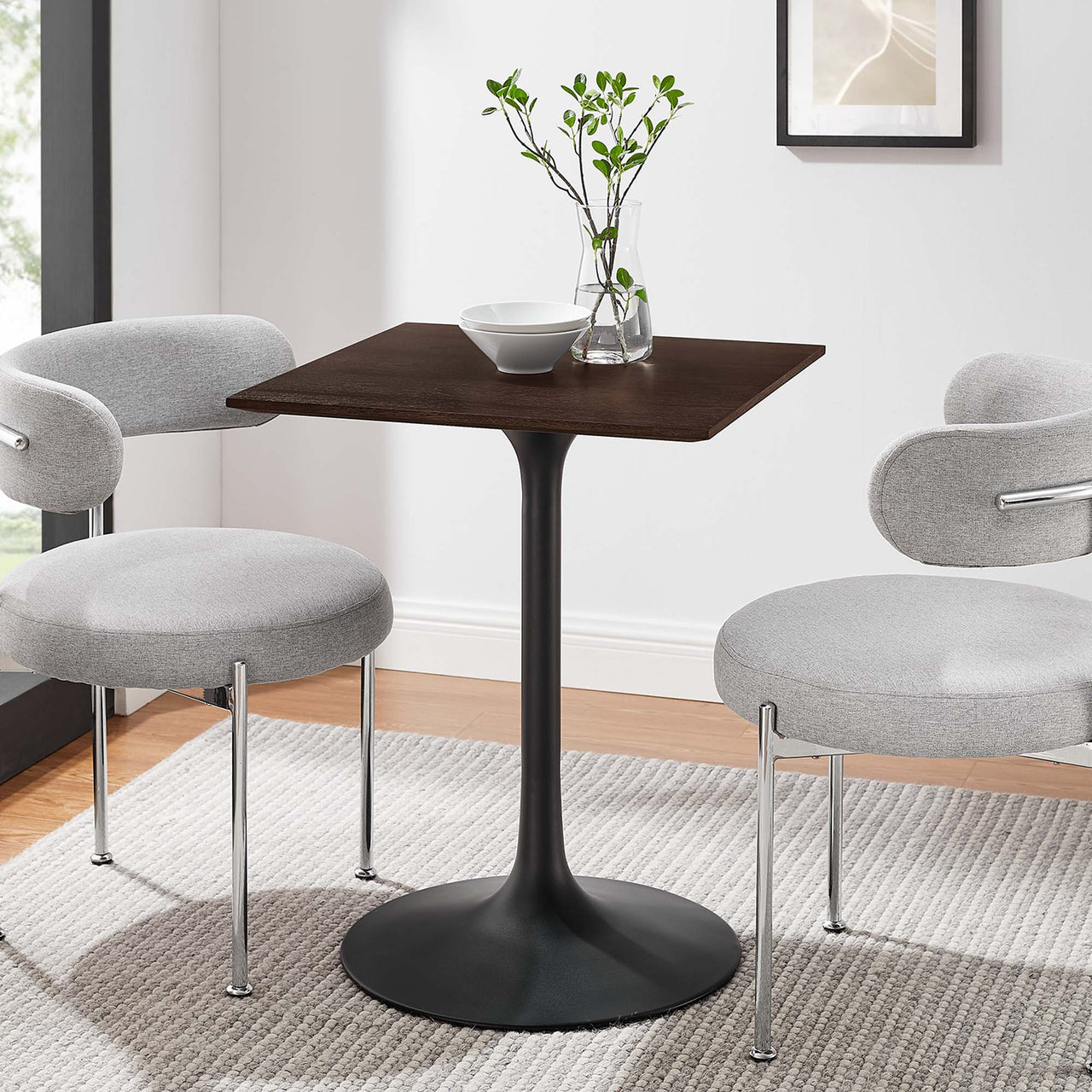 Ensemble Square Dining Table, Extra Small, Black & Cherry Walnut