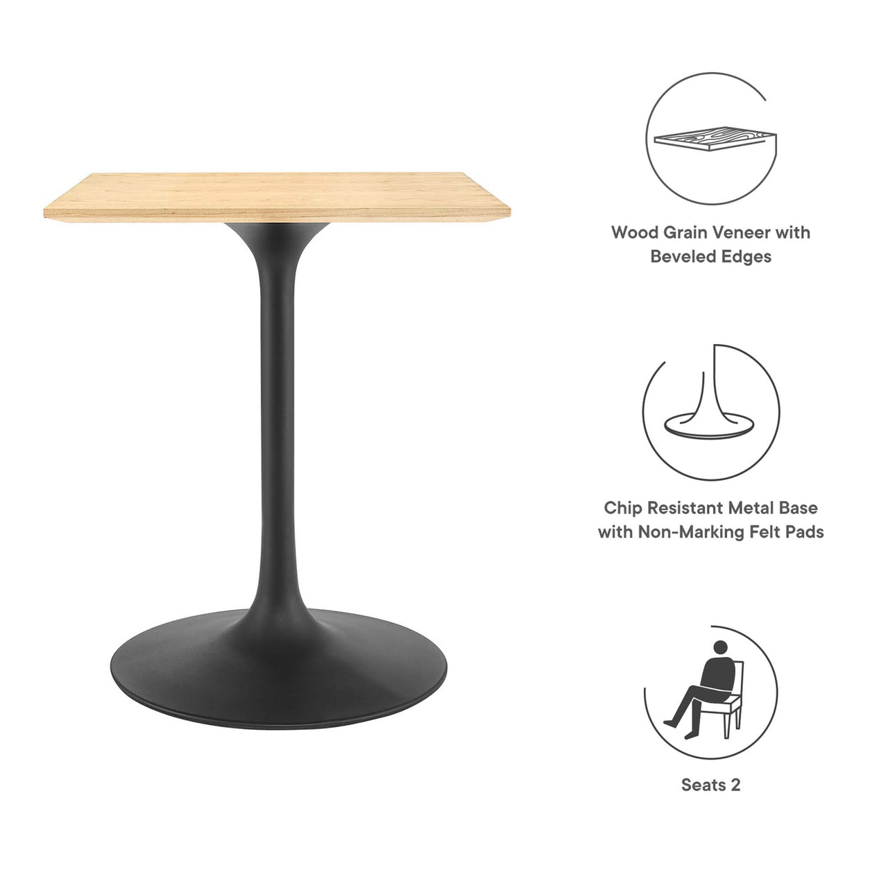 Ensemble Square Dining Table, Extra Small, Black & Natural Wood