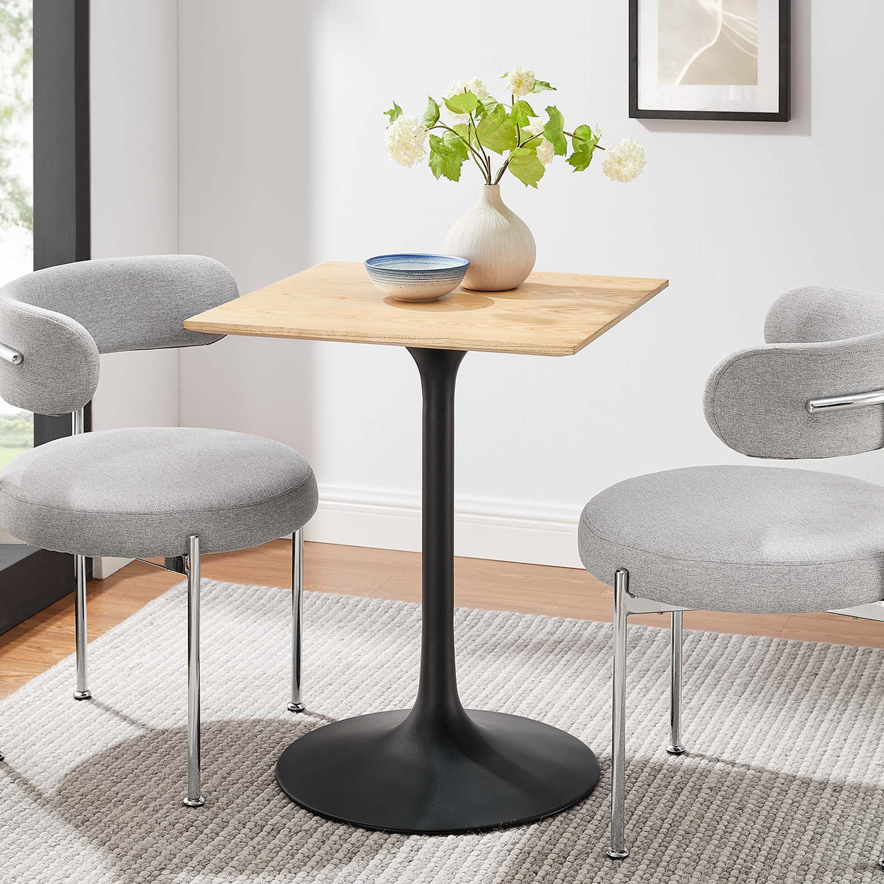 Ensemble Square Dining Table, Extra Small, Black & Natural Wood