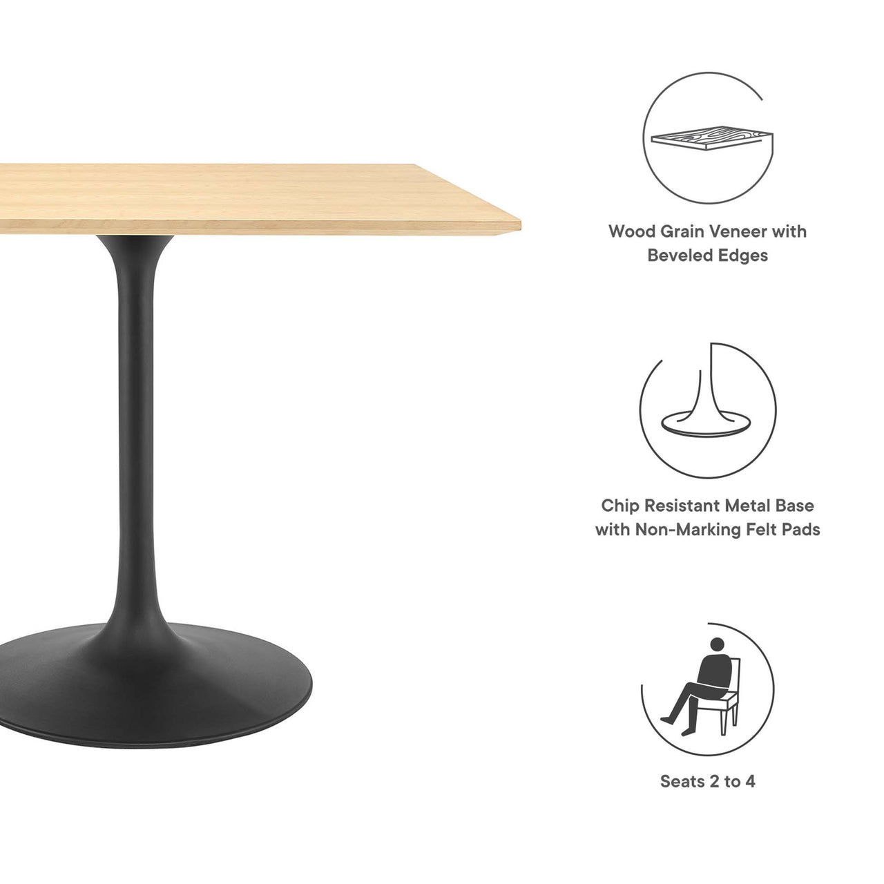 Ensemble Square Dining Table, Medium, Black & Natural Wood