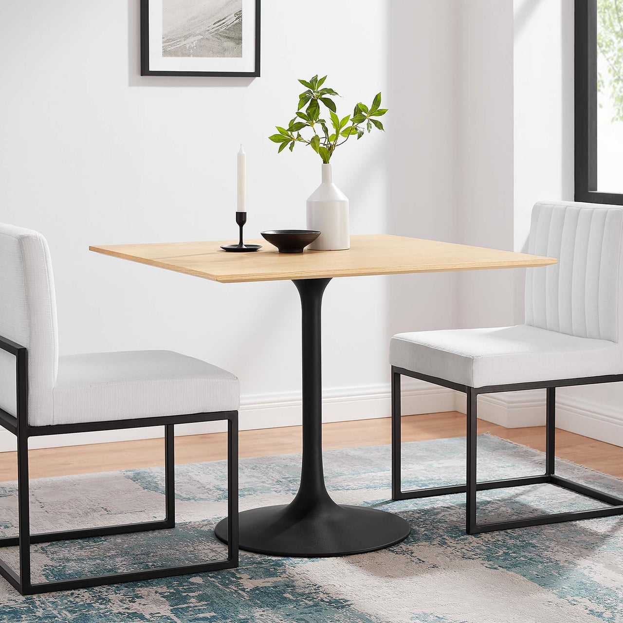Ensemble Square Dining Table, Medium, Black & Natural Wood
