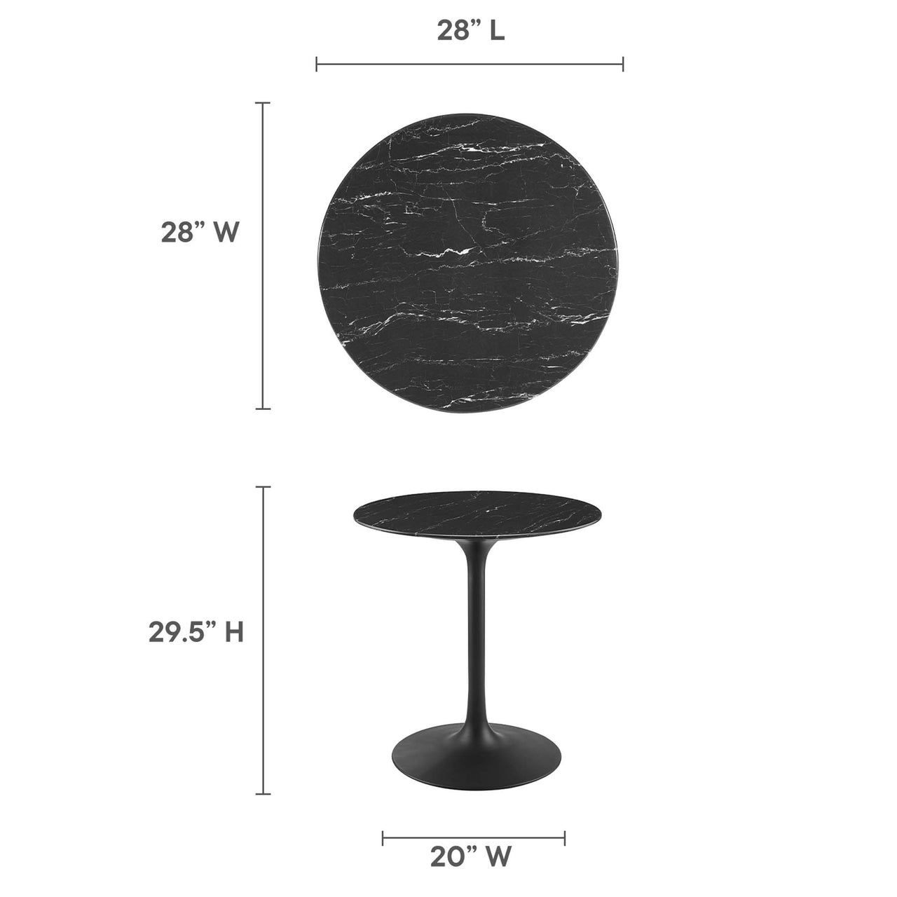 Ensemble Round Faux Marble Dining Table, Extra Small, Black