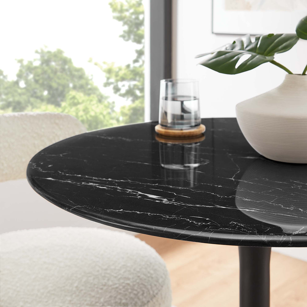Ensemble Round Faux Marble Dining Table, Extra Small, Black