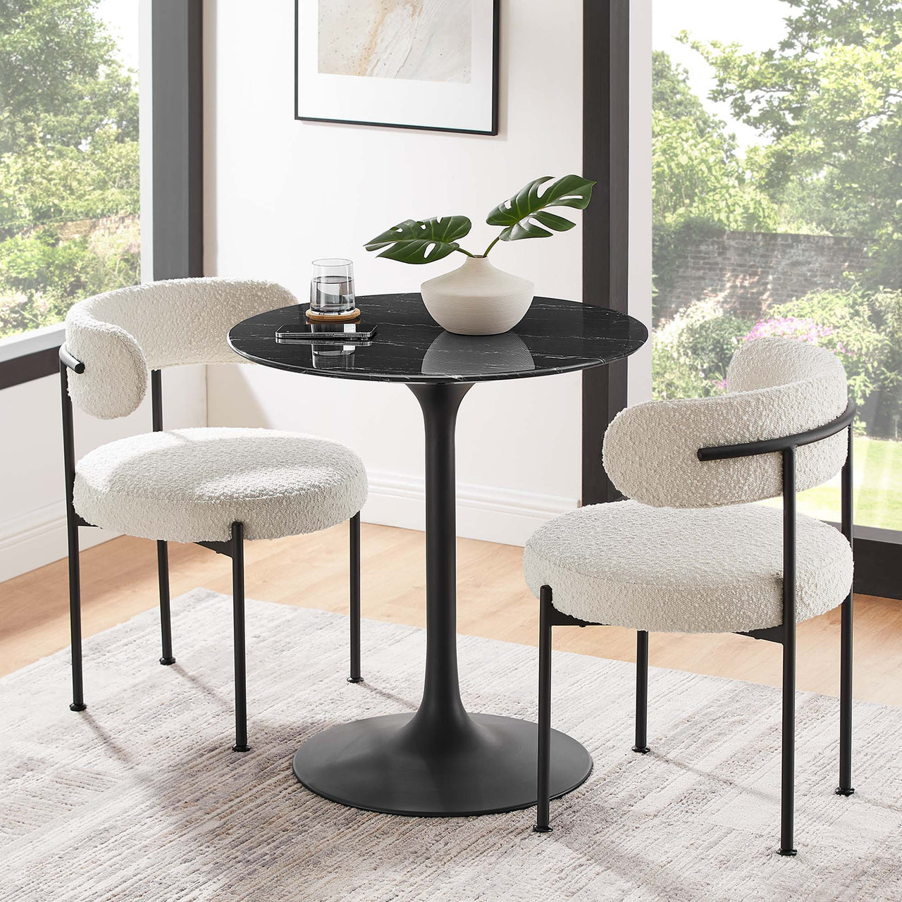 Ensemble Round Faux Marble Dining Table, Extra Small, Black