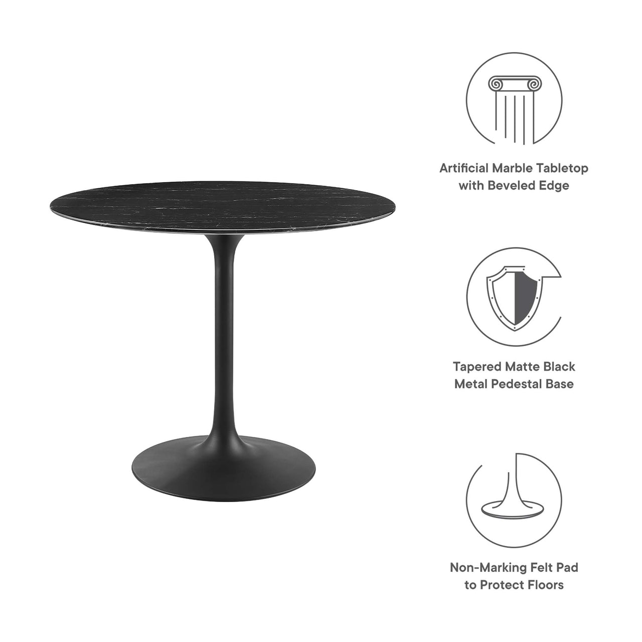 Ensemble Round Faux Marble Dining Table, Small, Black