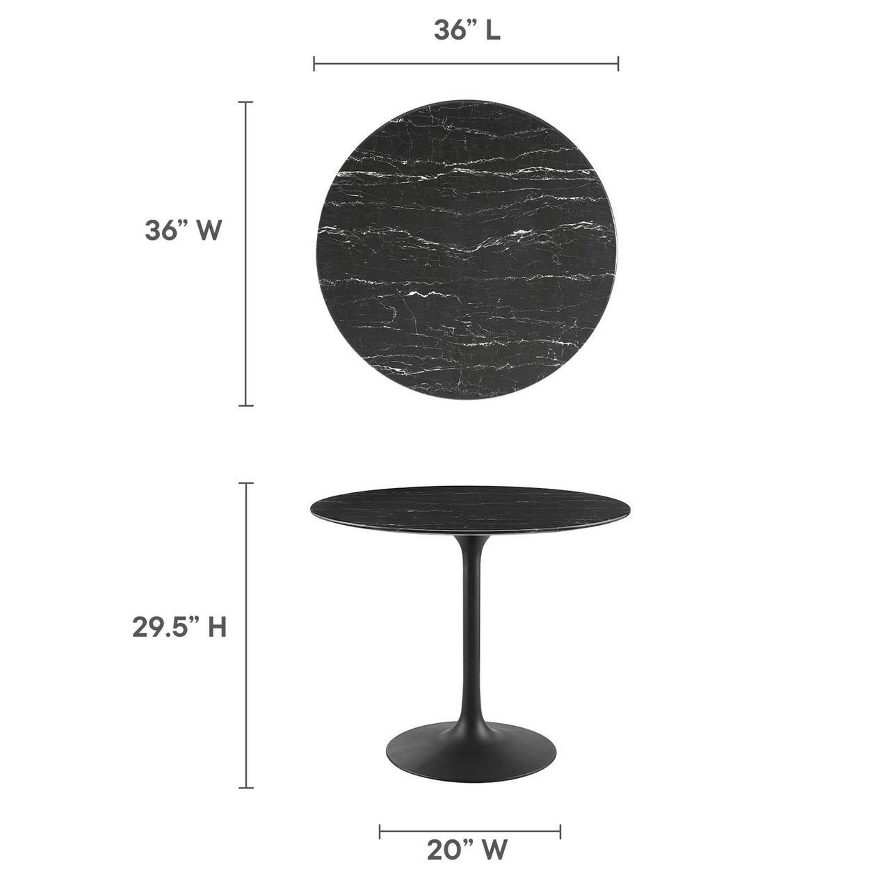 Ensemble Round Faux Marble Dining Table, Small, Black