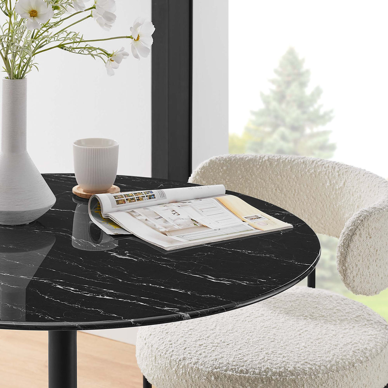 Ensemble Round Faux Marble Dining Table, Small, Black