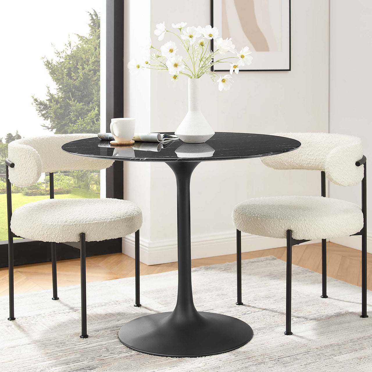 Ensemble Round Faux Marble Dining Table, Small, Black