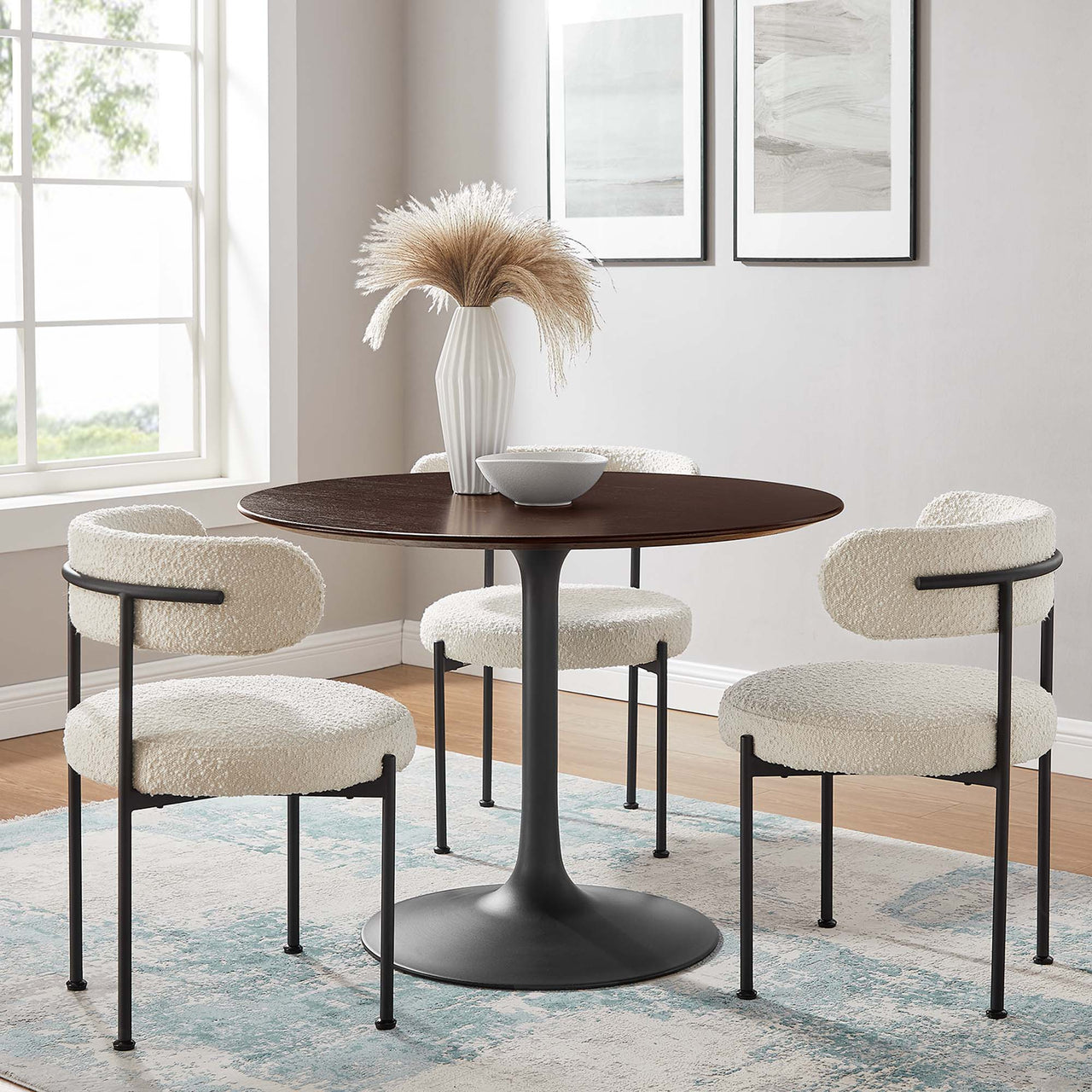 Ensemble Round Dining Table, Medium, Black & Cherry Walnut