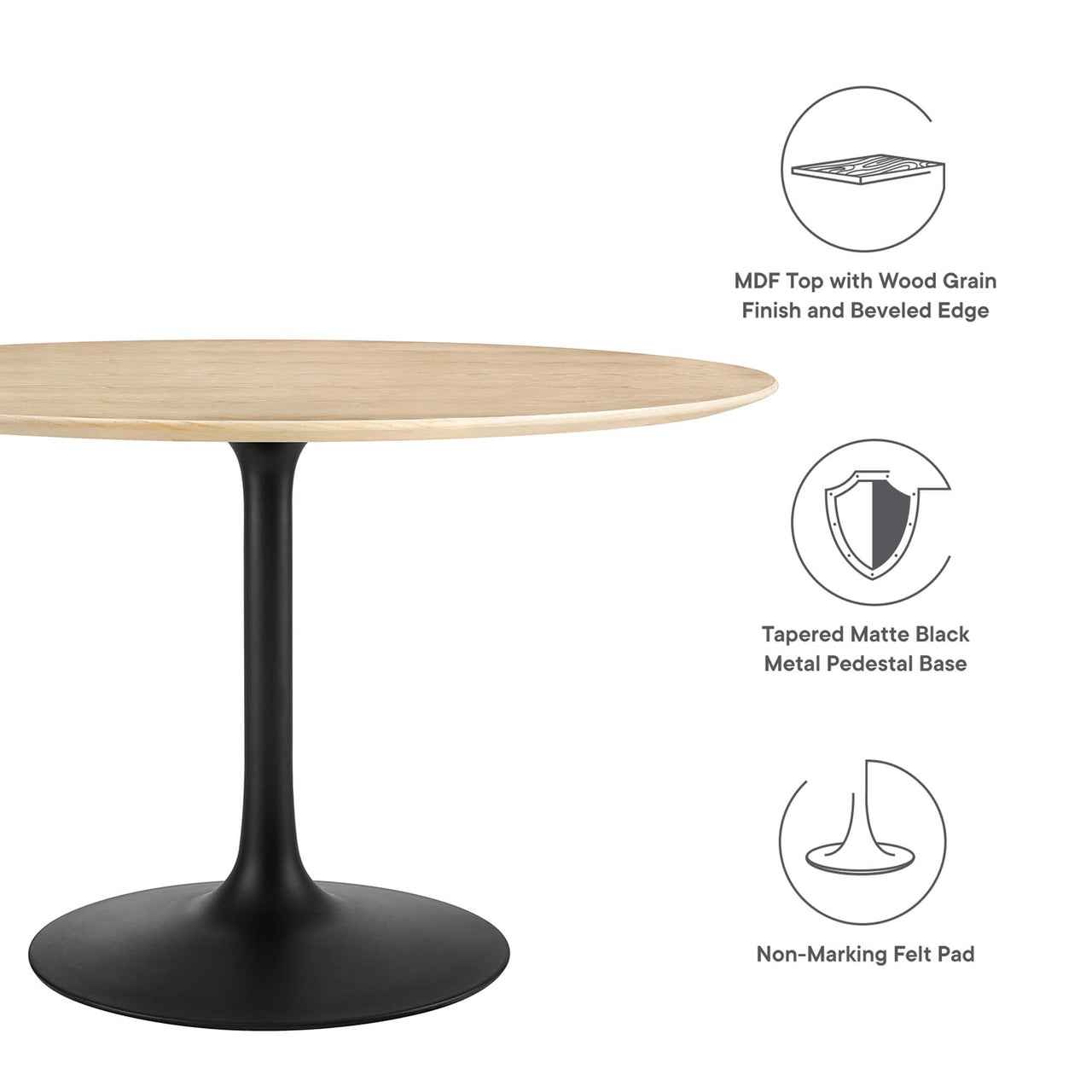 Ensemble Round Dining Table, Large, Black & Natural Wood