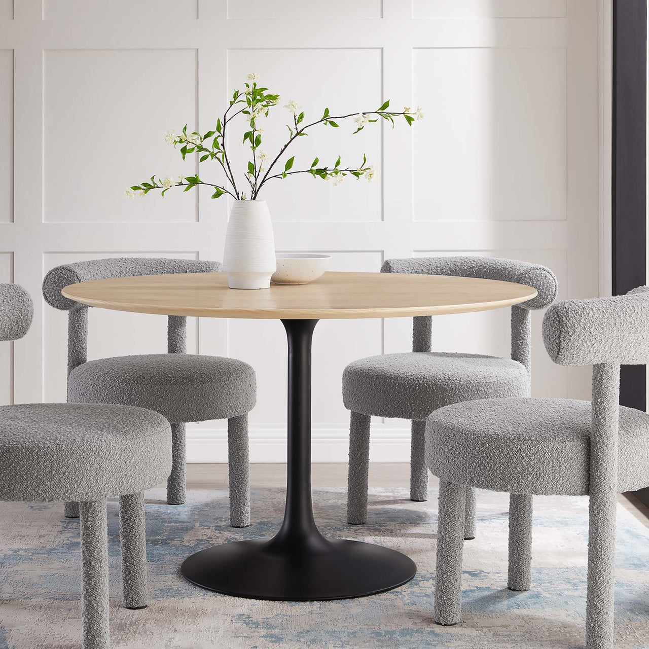 Ensemble Round Dining Table, Large, Black & Natural Wood