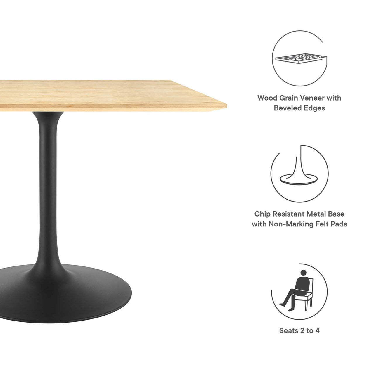 Ensemble Square Dining Table, Large, Black & Natural Wood