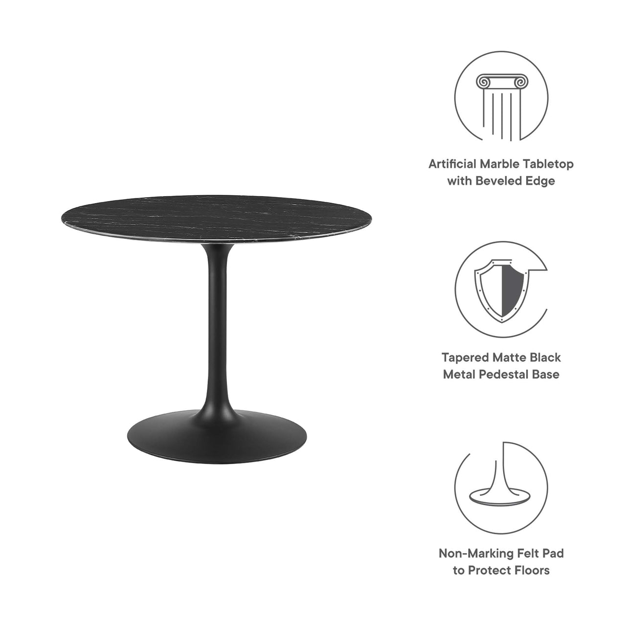 Ensemble Round Faux Marble Dining Table, Medium, Black