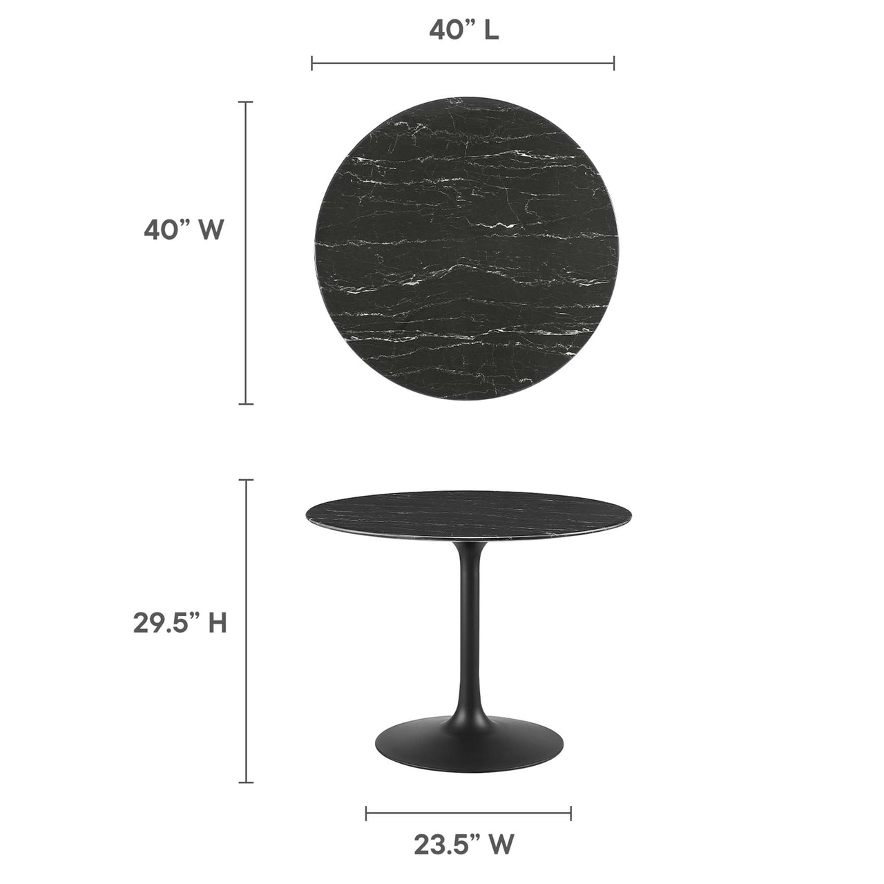 Ensemble Round Faux Marble Dining Table, Medium, Black