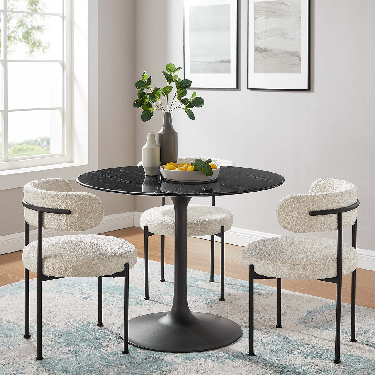 Ensemble Round Faux Marble Dining Table, Medium, Black