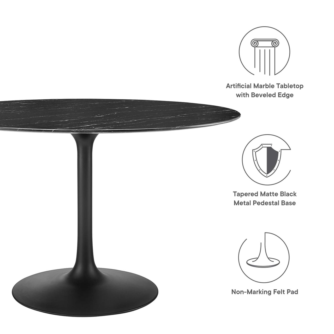 Ensemble Round Faux Marble Dining Table, Large, Black