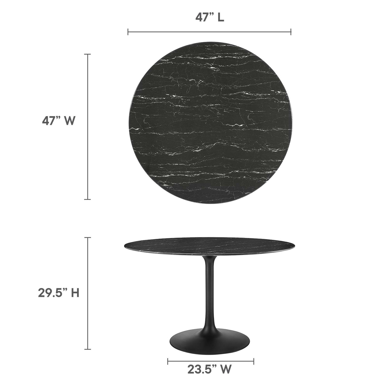Ensemble Round Faux Marble Dining Table, Large, Black