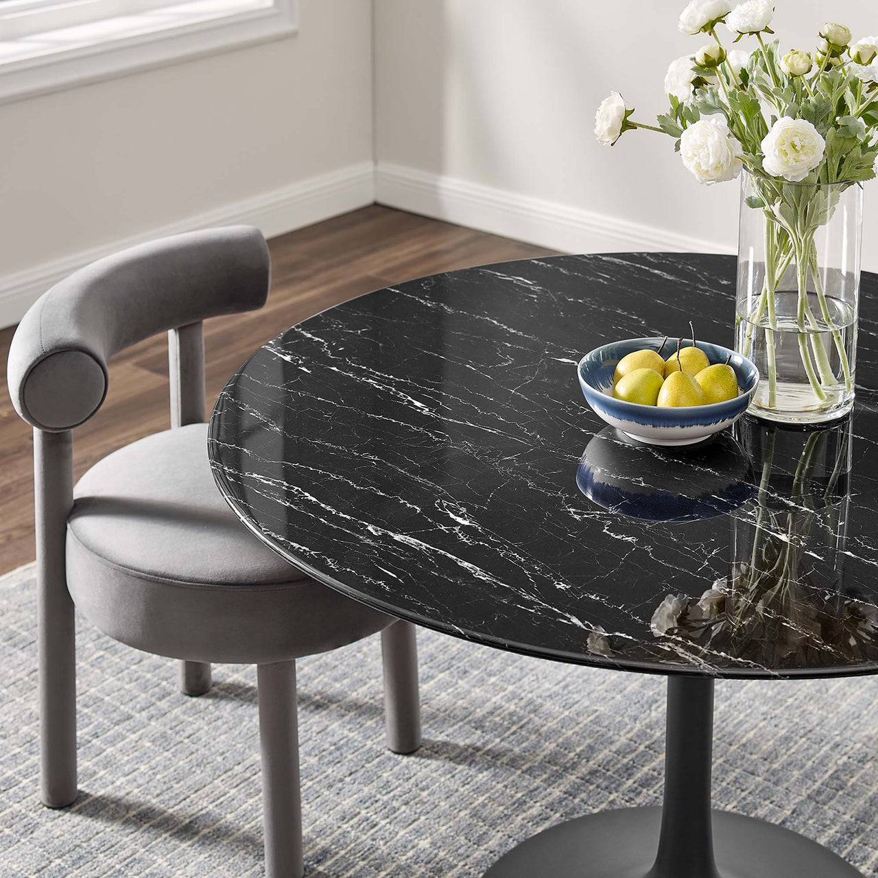 Ensemble Round Faux Marble Dining Table, Large, Black