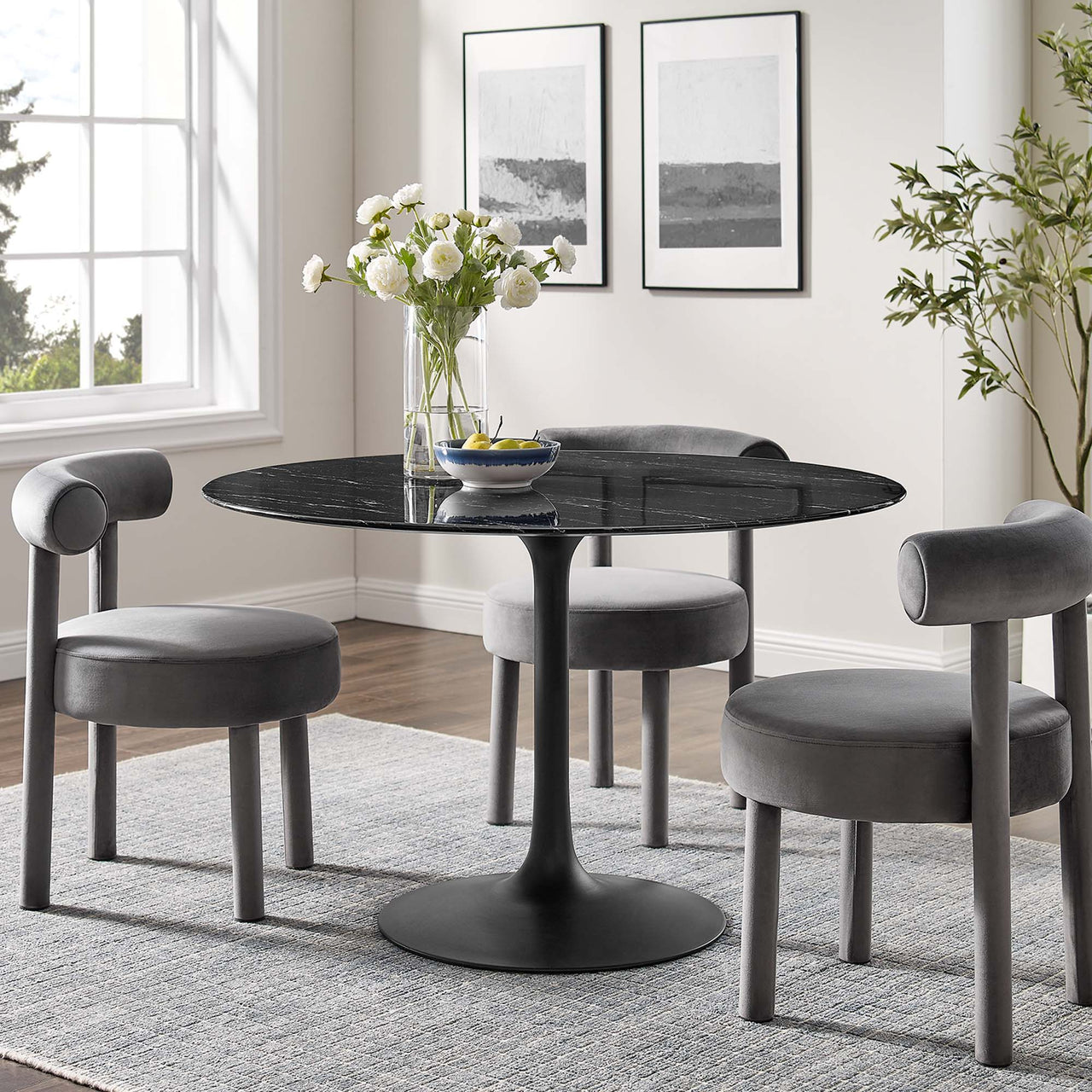 Ensemble Round Faux Marble Dining Table, Large, Black