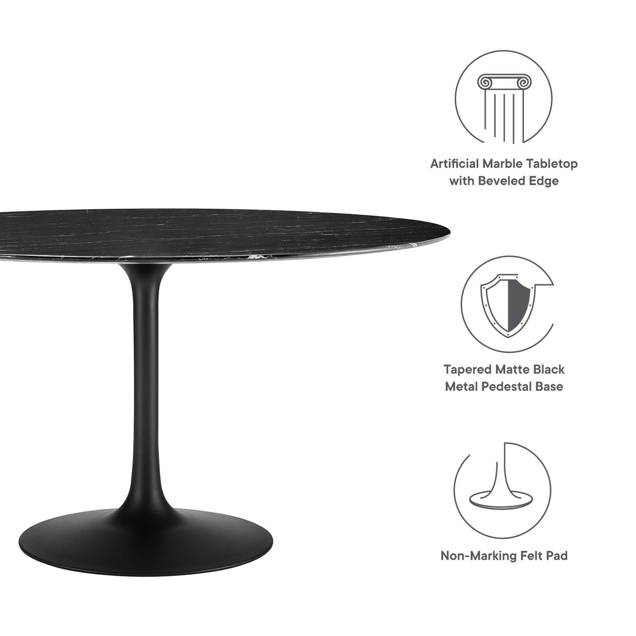 Ensemble Round Faux Marble Dining Table, Extra Large, Black