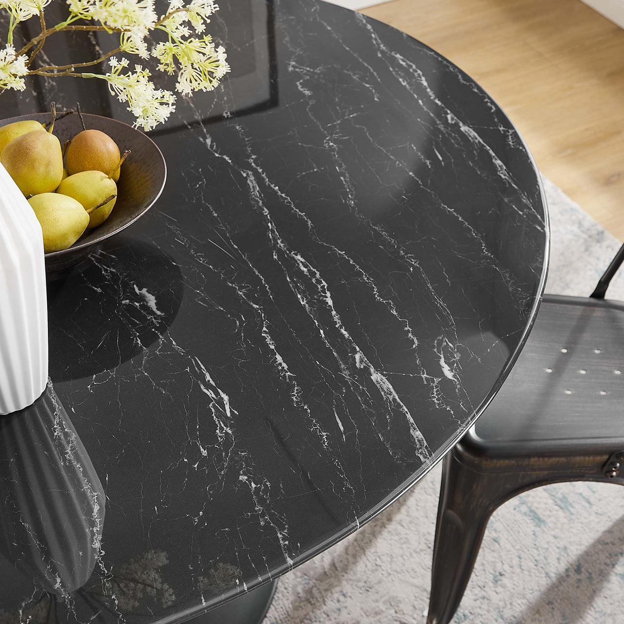 Ensemble Round Faux Marble Dining Table, Extra Large, Black