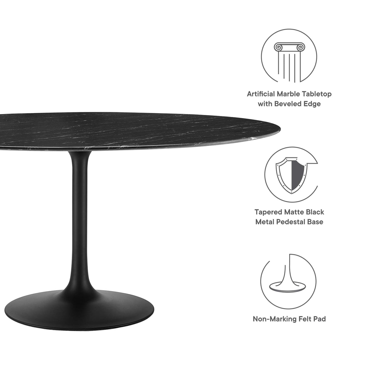 Ensemble Round Faux Marble Dining Table, XXL, Black