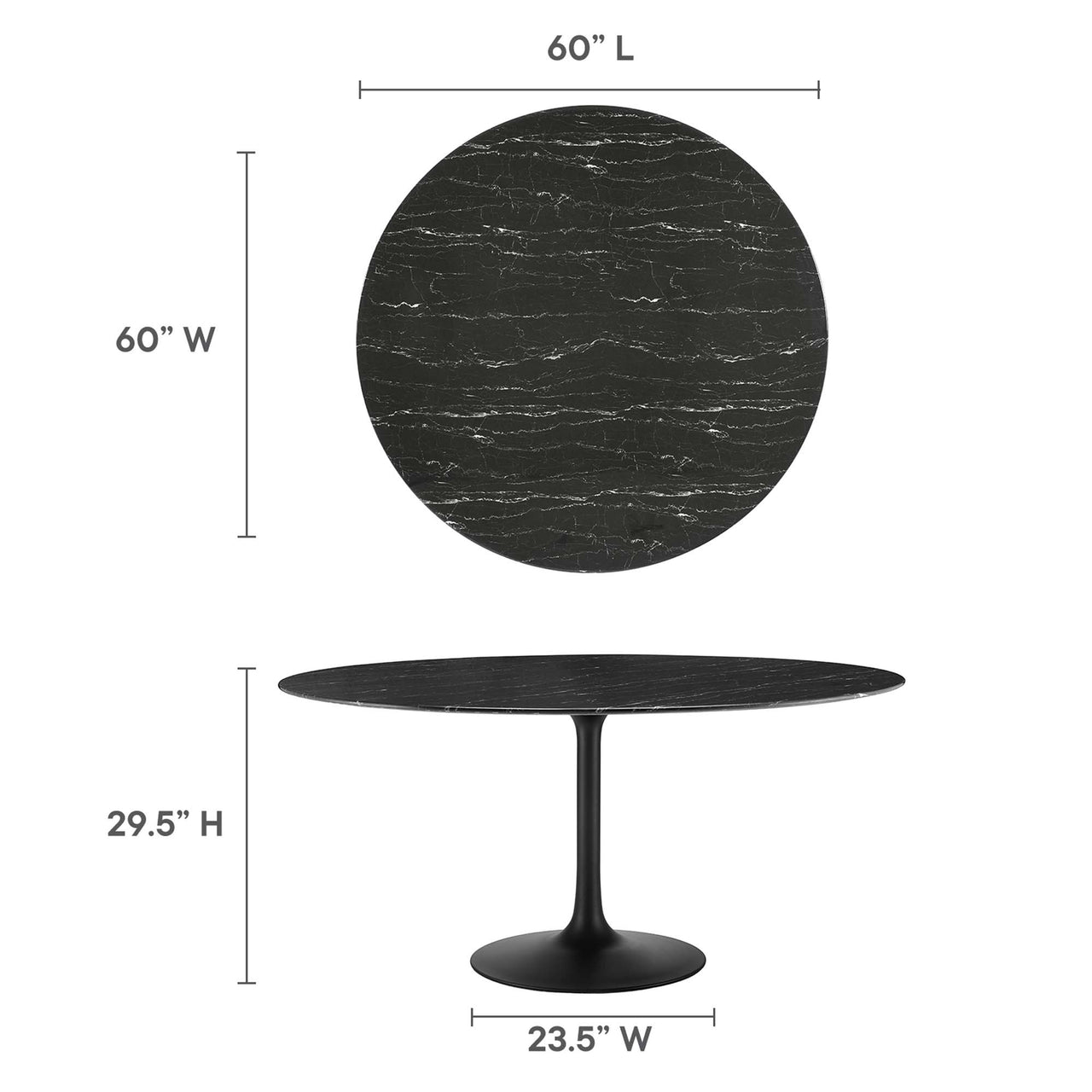 Ensemble Round Faux Marble Dining Table, XXL, Black