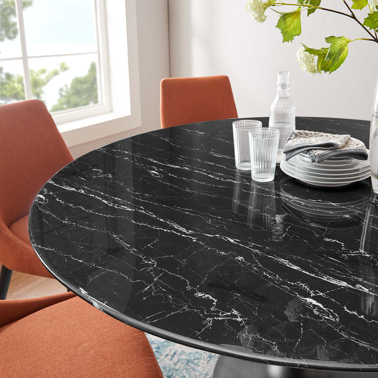 Ensemble Round Faux Marble Dining Table, XXL, Black