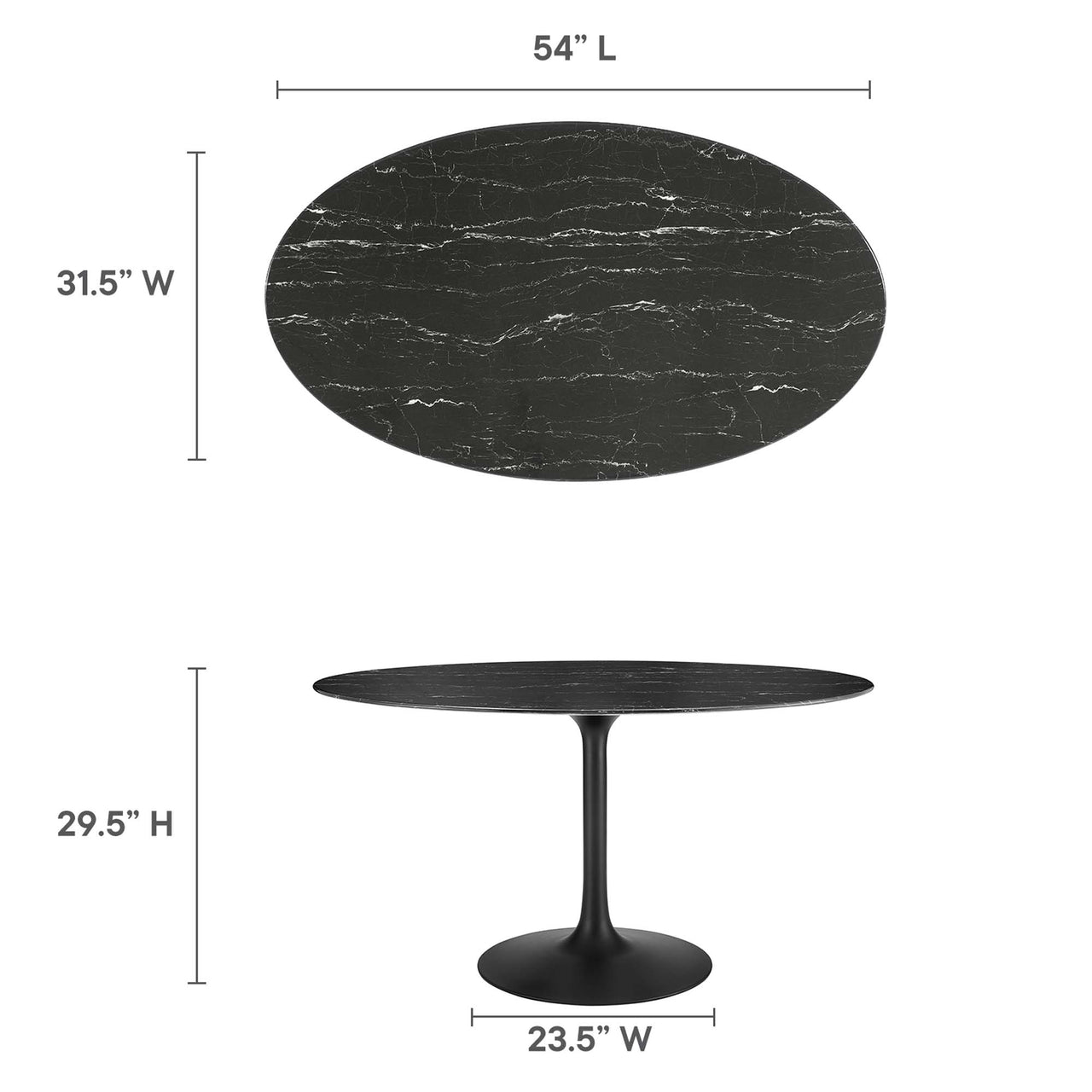 Ensemble Oval Faux Marble Dining Table, Medium, Black