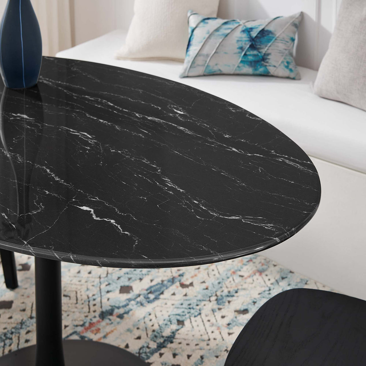 Ensemble Oval Faux Marble Dining Table, Medium, Black