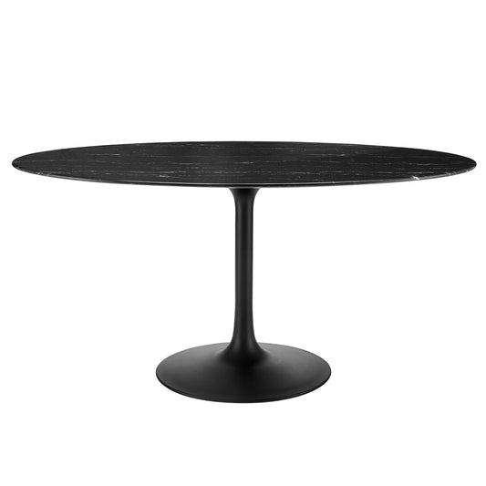 Ensemble Oval Faux Marble Dining Table, Large, Black