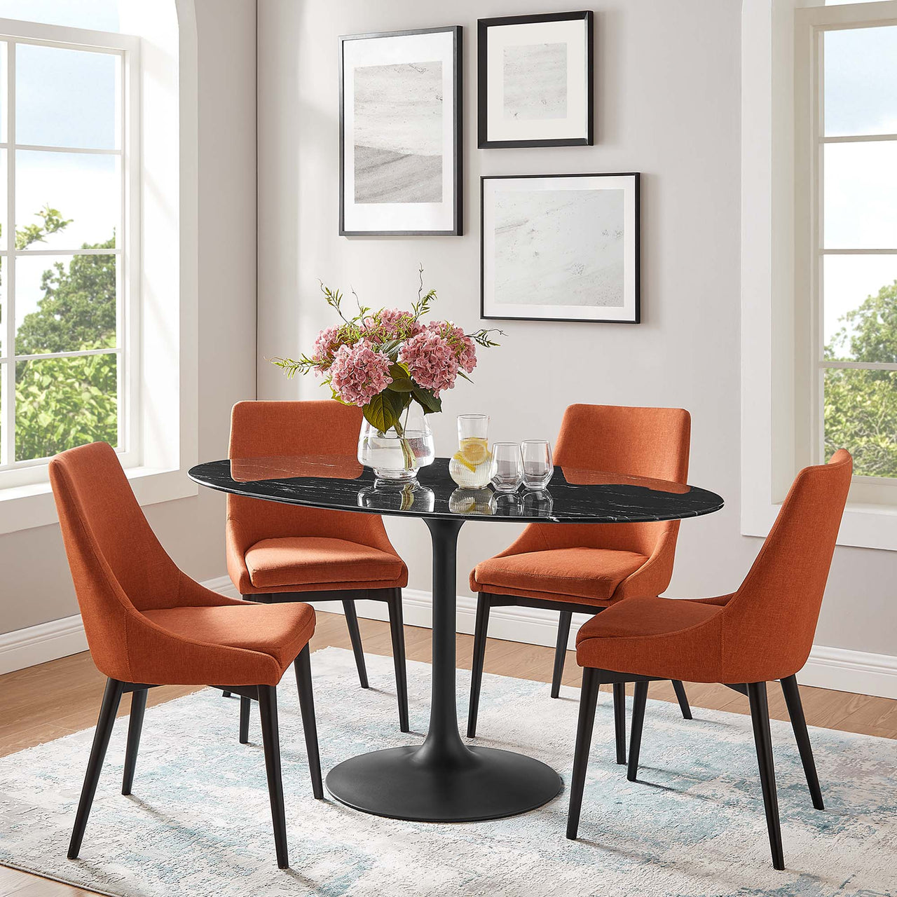 Ensemble Oval Faux Marble Dining Table, Large, Black