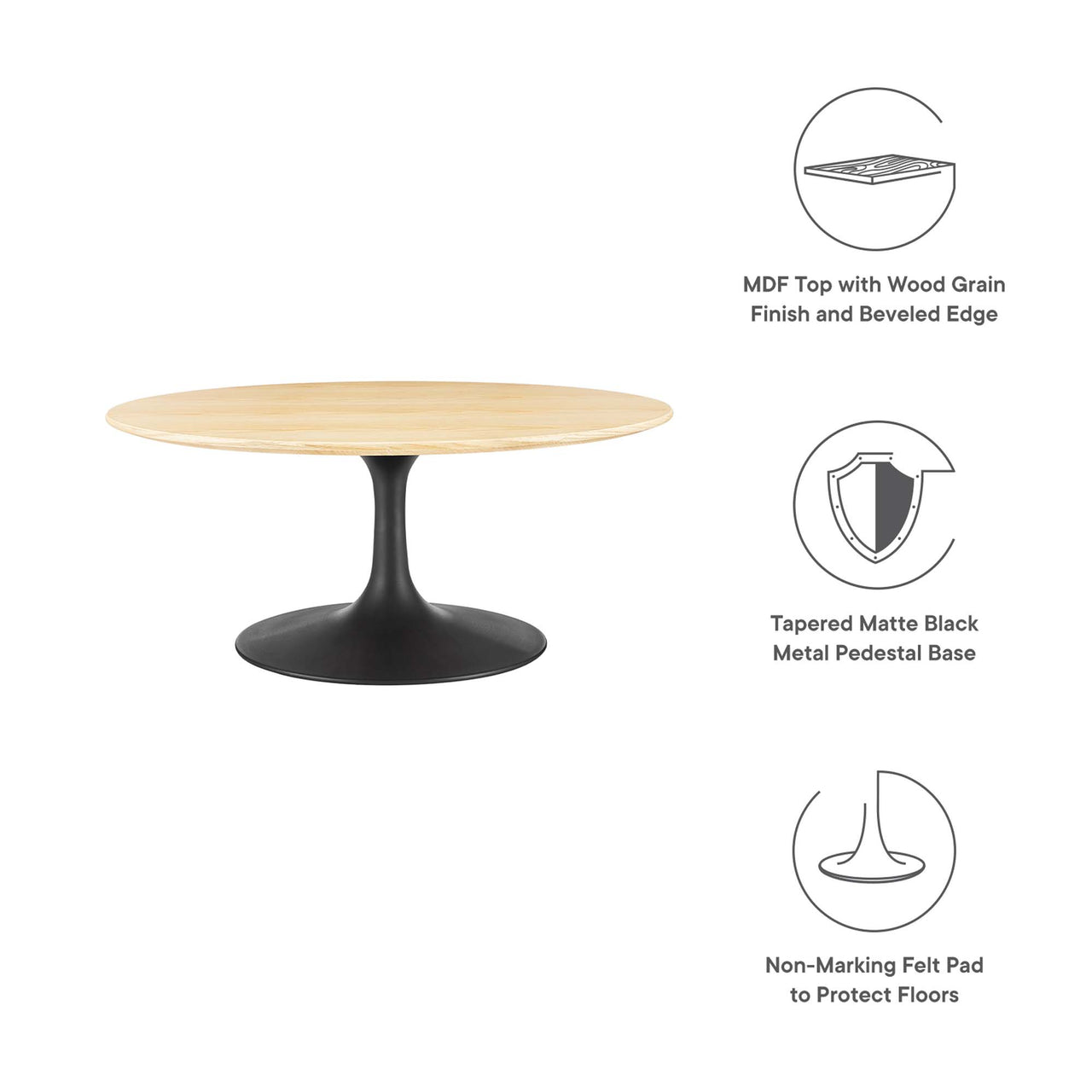 Ensemble Round Coffee Table, Medium, Black & Natural Wood