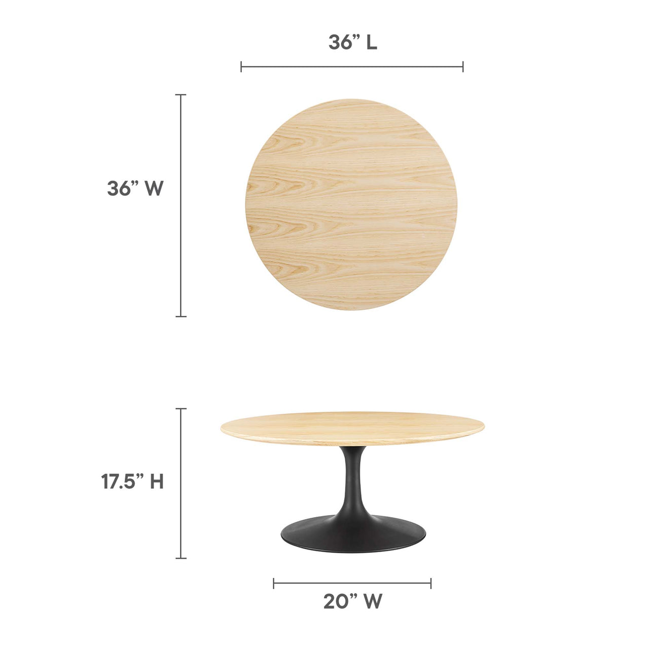 Ensemble Round Coffee Table, Medium, Black & Natural Wood