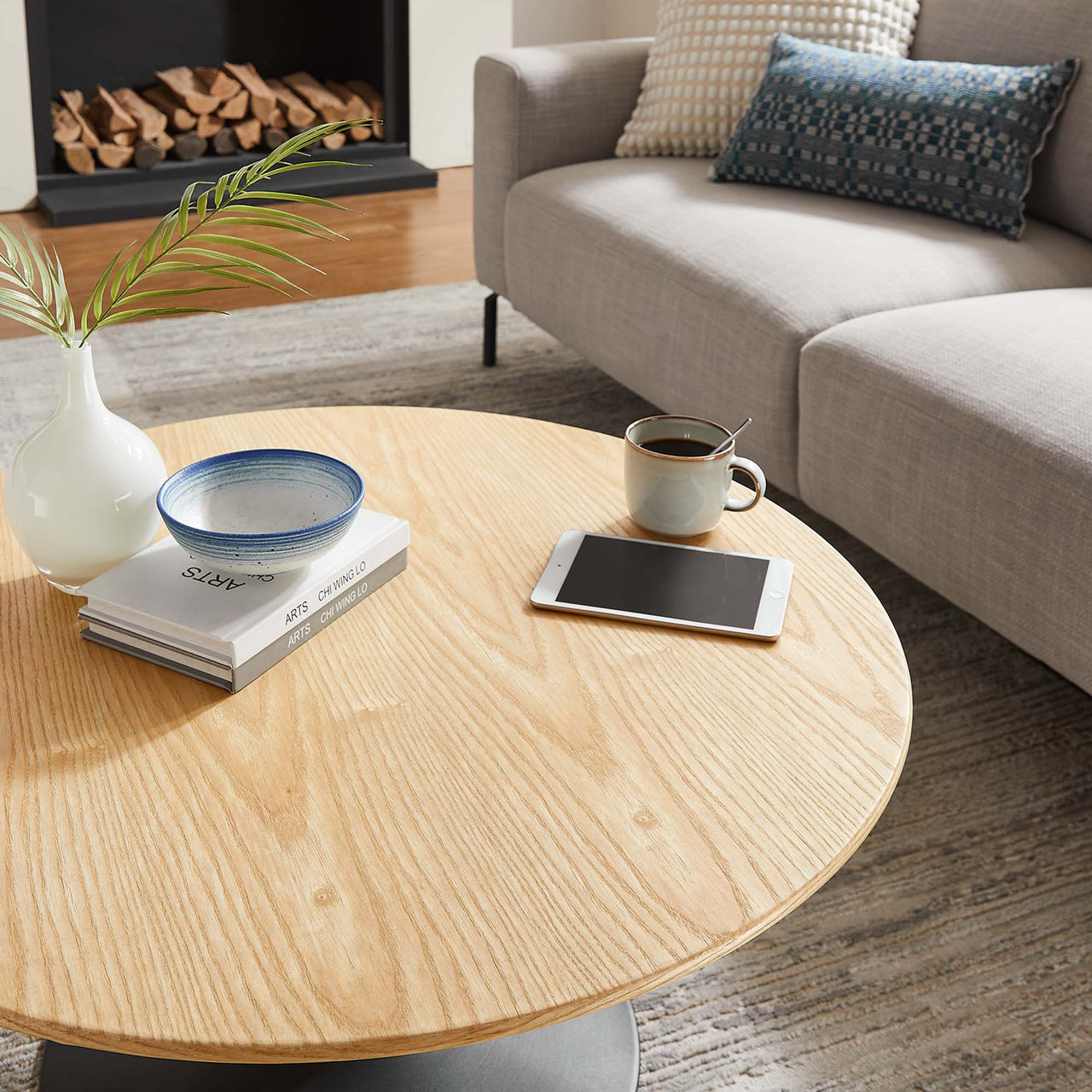 Ensemble Round Coffee Table, Medium, Black & Natural Wood