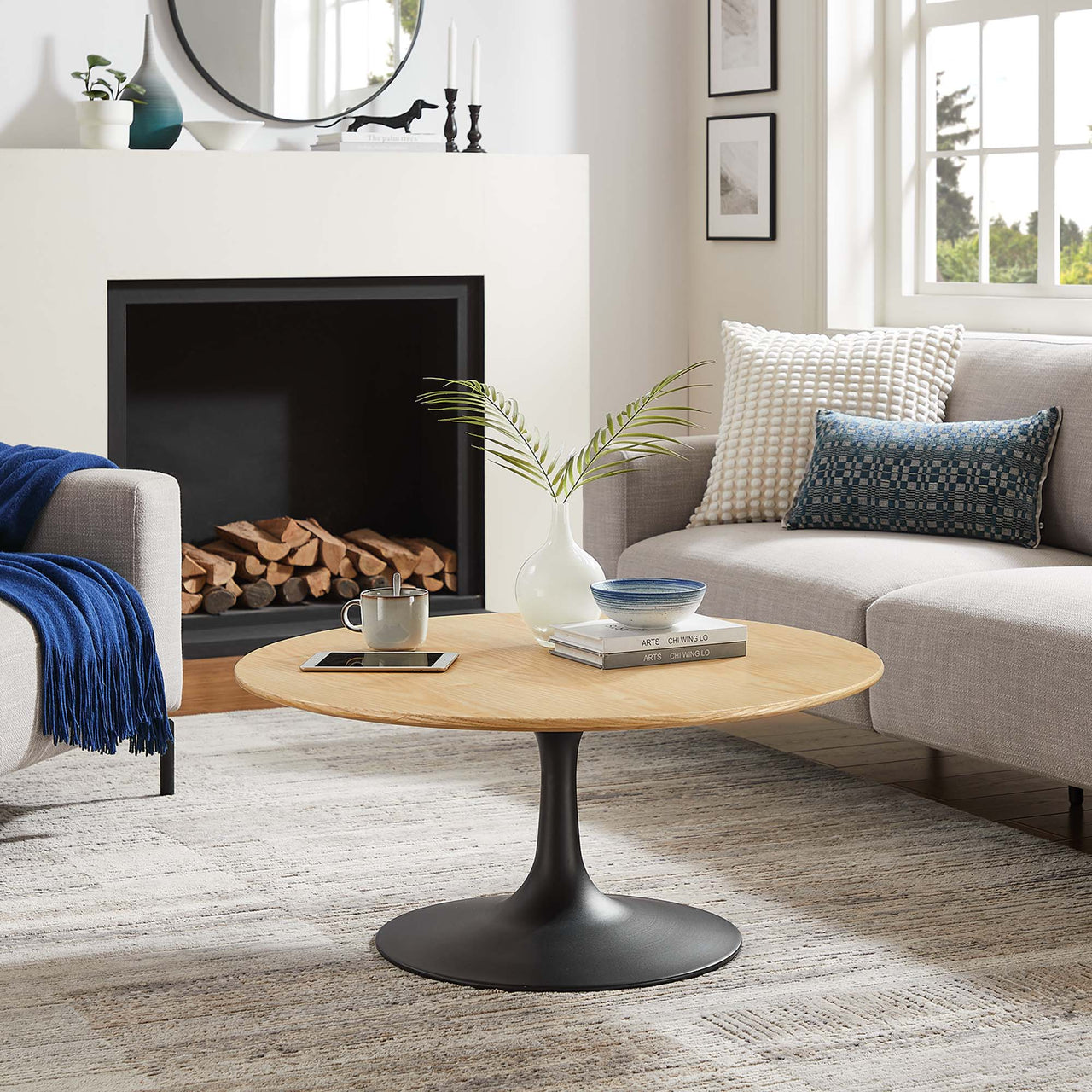 Ensemble Round Coffee Table, Medium, Black & Natural Wood
