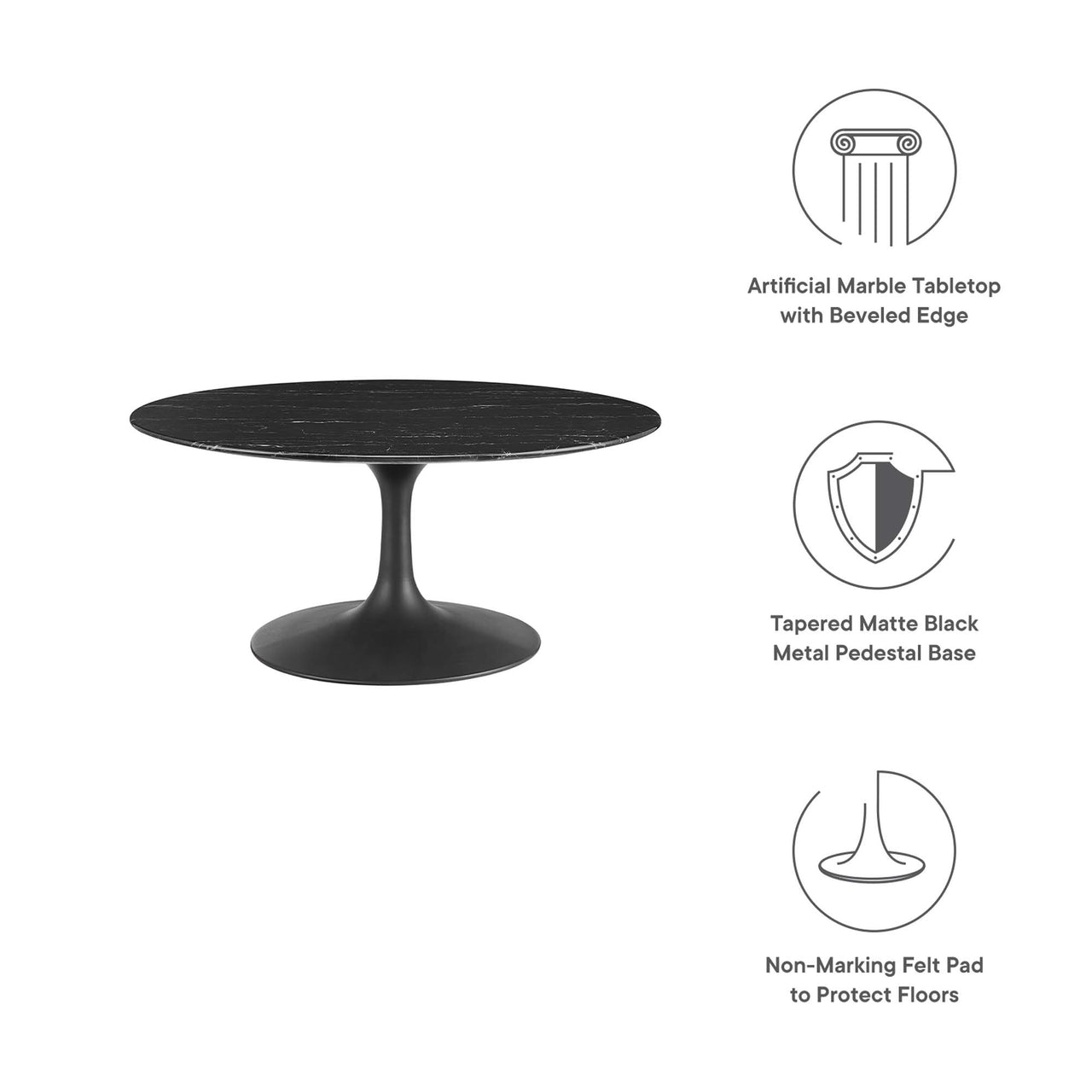 Ensemble Round Faux Marble Coffee Table, Medium, Black