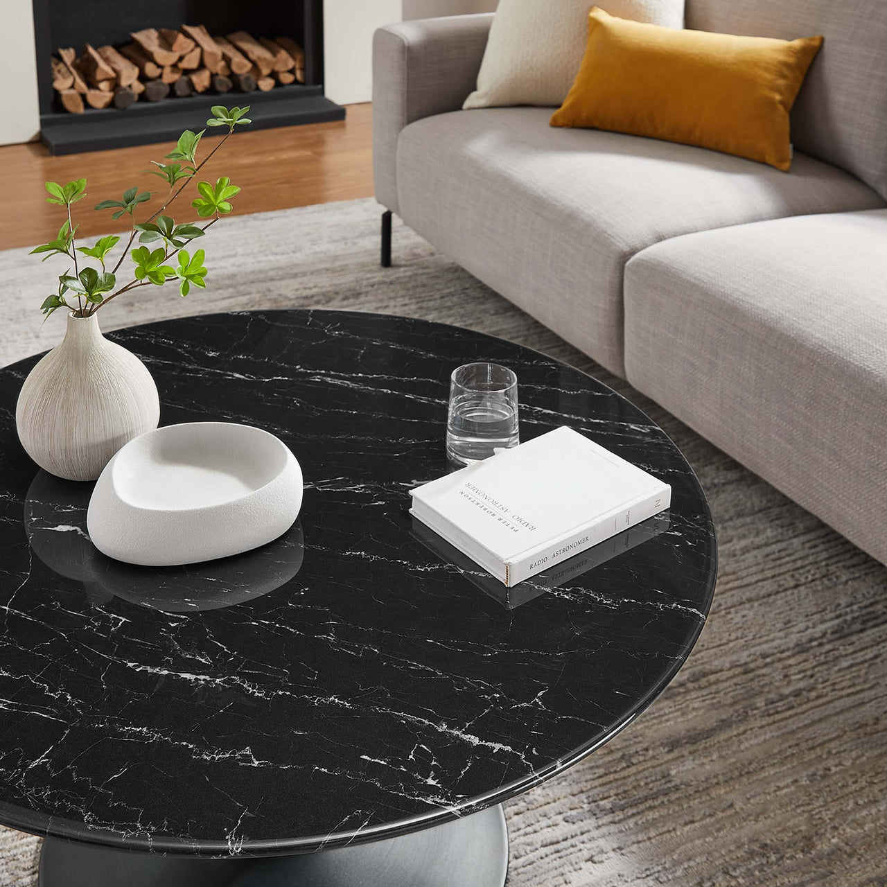 Ensemble Round Faux Marble Coffee Table, Medium, Black