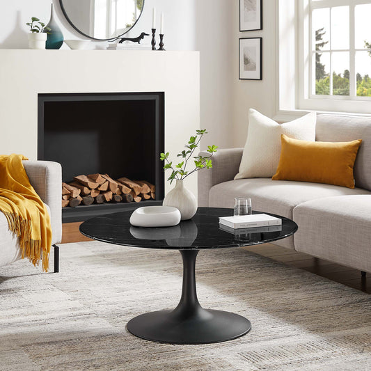 Ensemble Round Faux Marble Coffee Table, Medium, Black