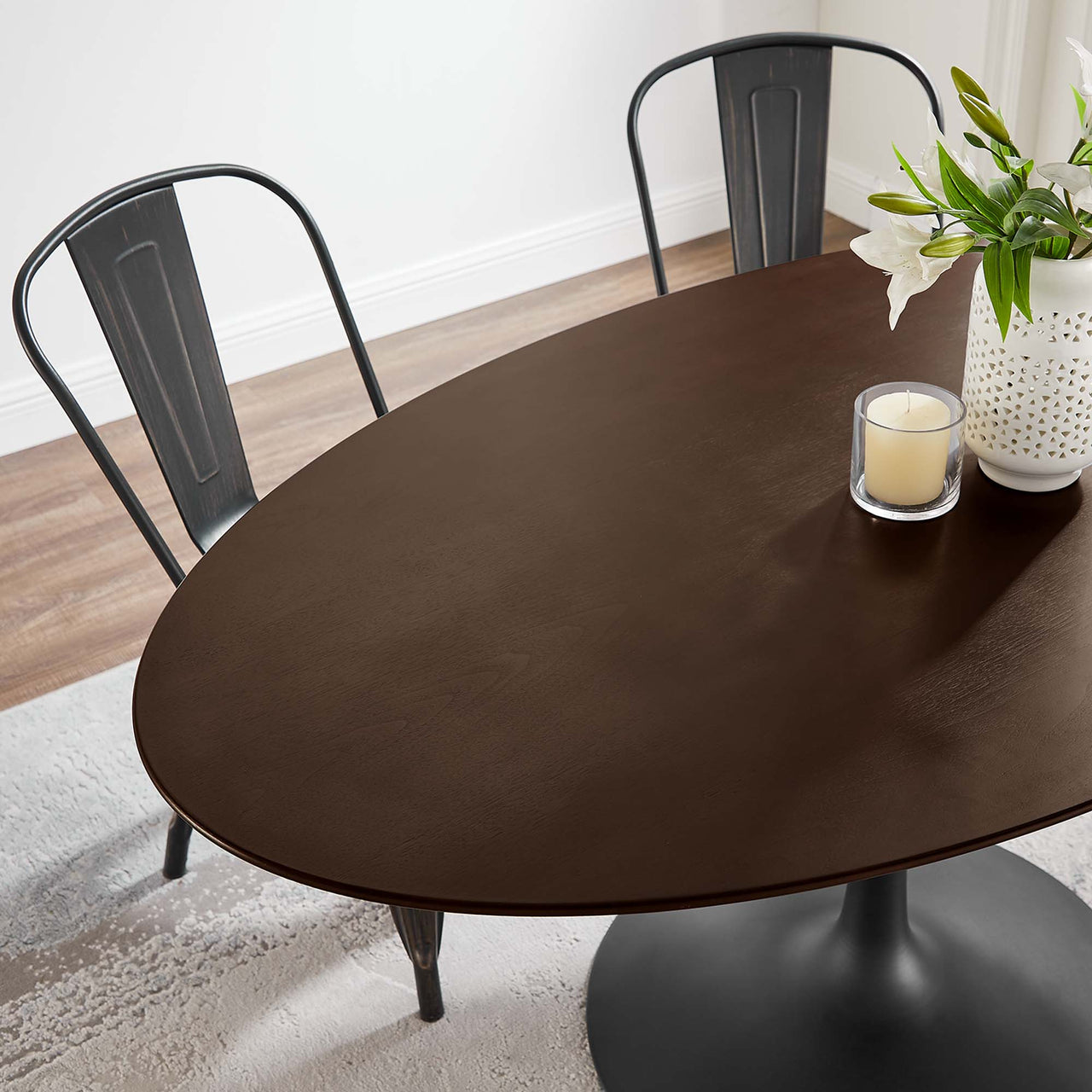 Ensemble Oval Dining Table, Large, Black & Cherry Walnut