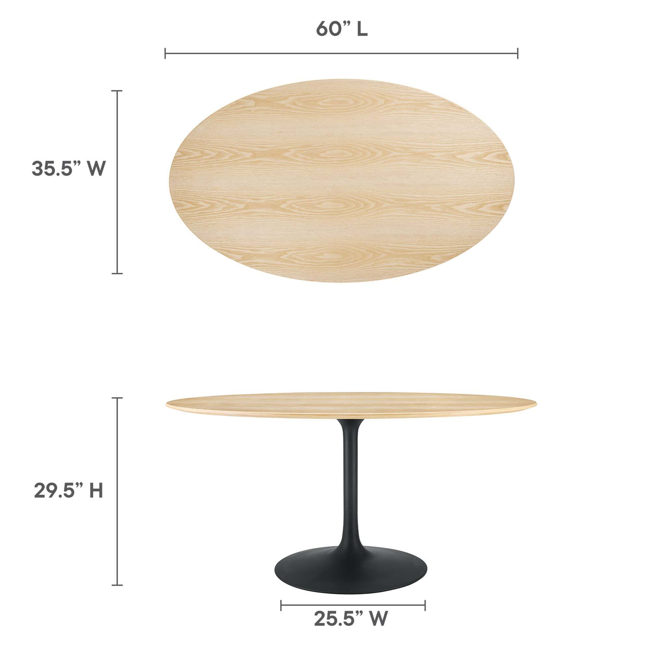 Ensemble Oval Dining Table, Large, Black & Natural Wood