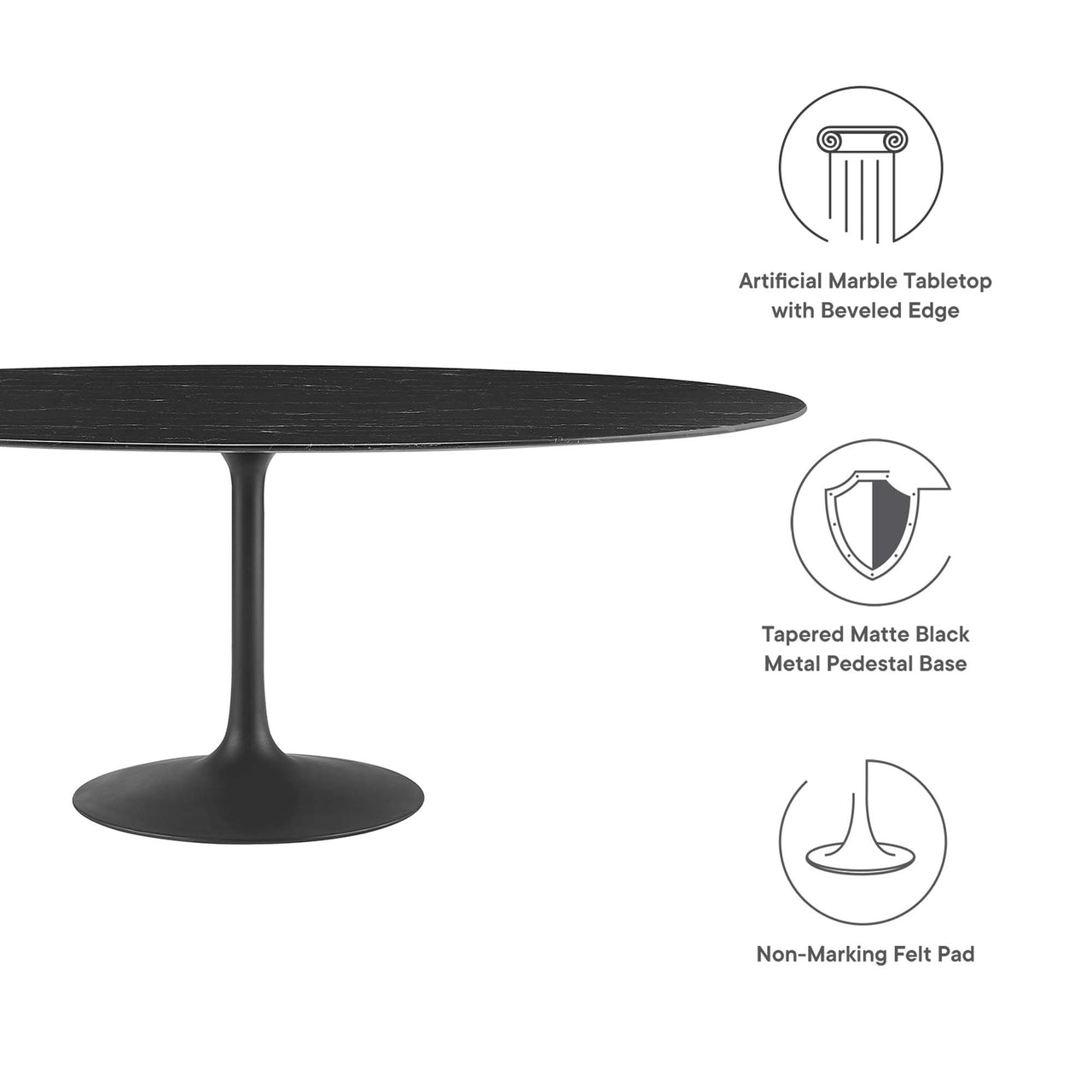 Ensemble Oval Faux Marble Dining Table, Extra Large, Black