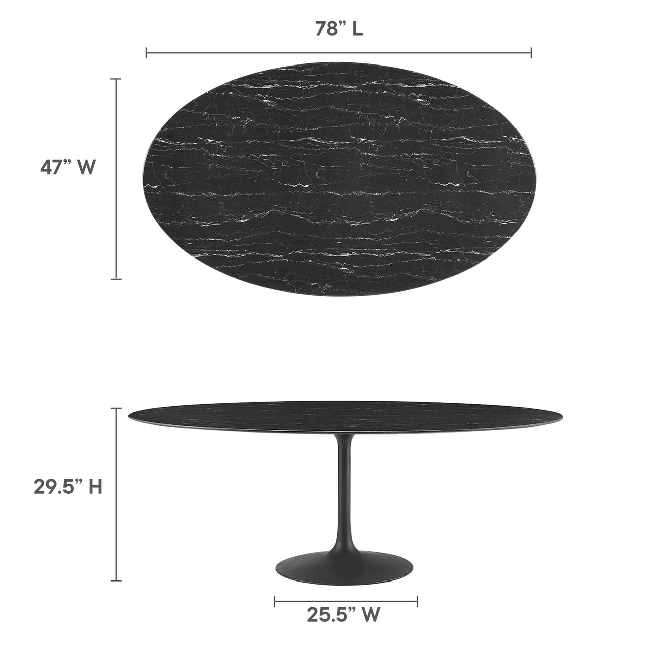 Ensemble Oval Faux Marble Dining Table, Extra Large, Black