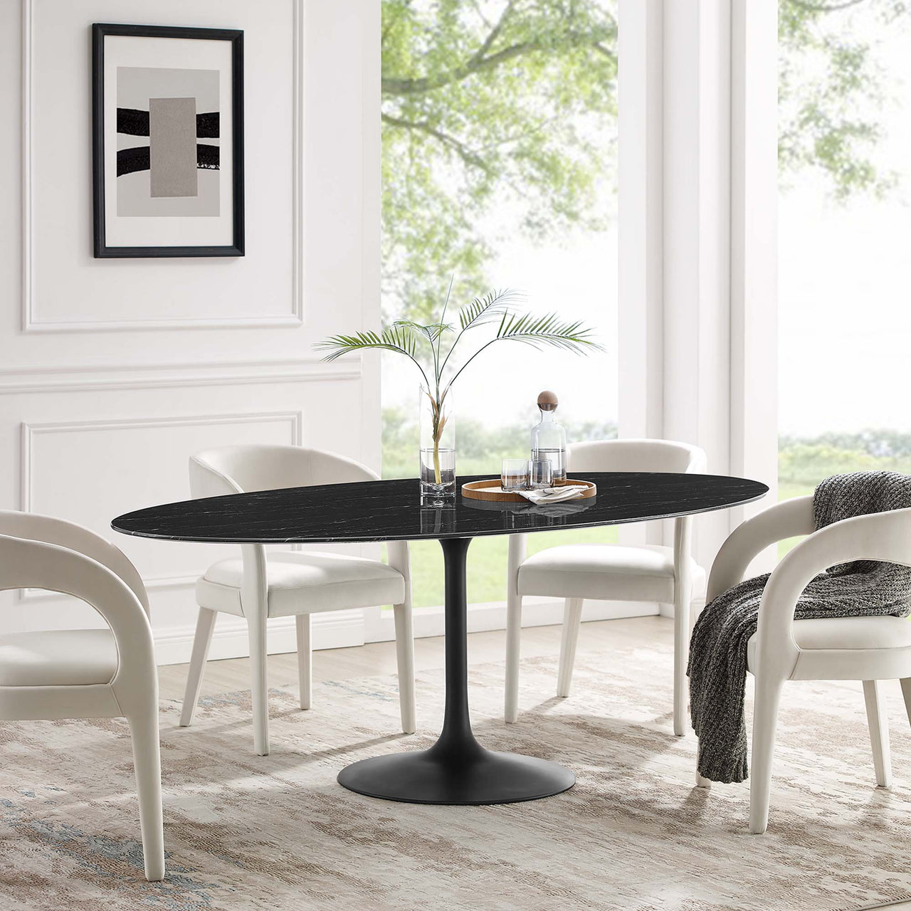 Ensemble Oval Faux Marble Dining Table, Extra Large, Black