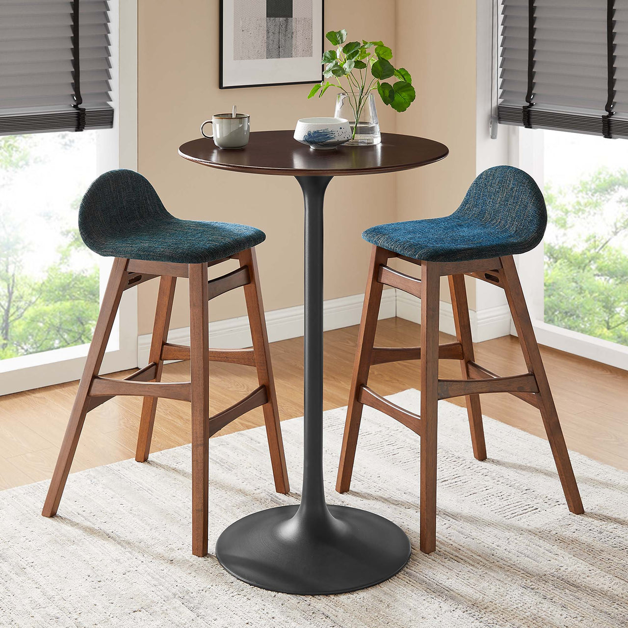 Ensemble Round Bar Table, Black & Cherry Walnut