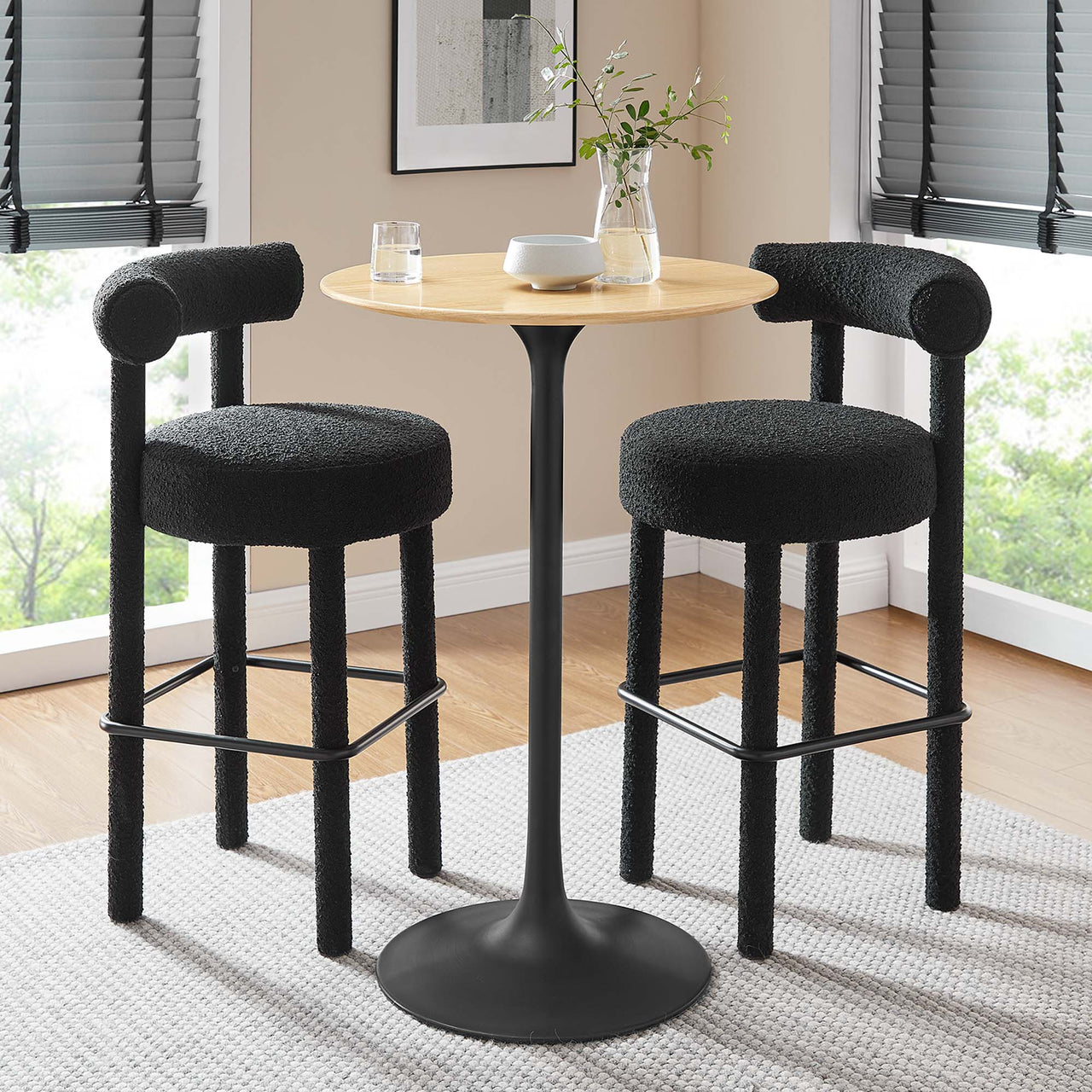 Ensemble Round Bar Table, Black & Natural Wood