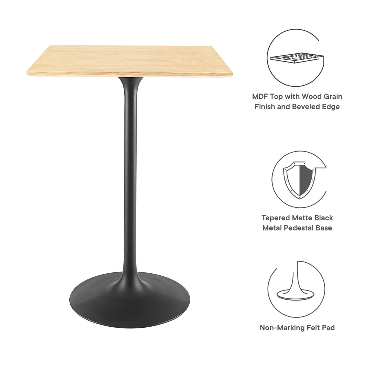 Ensemble Square Bar Table, Black & Natural Wood