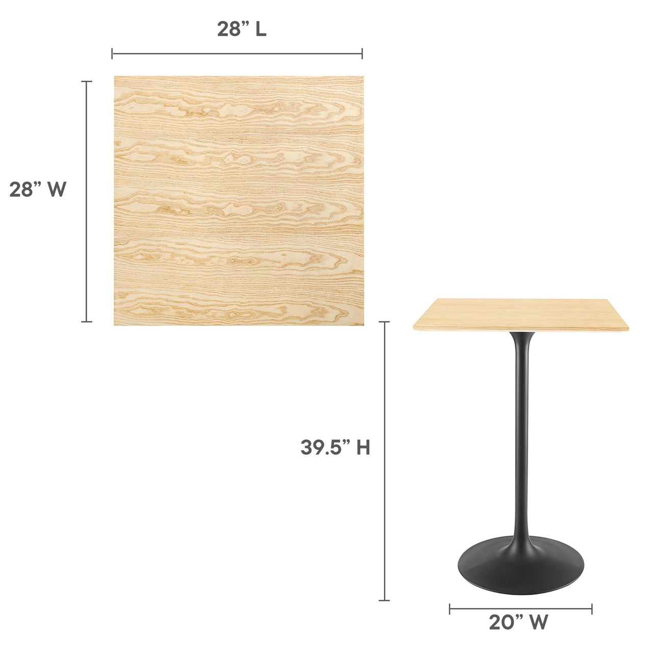 Ensemble Square Bar Table, Black & Natural Wood