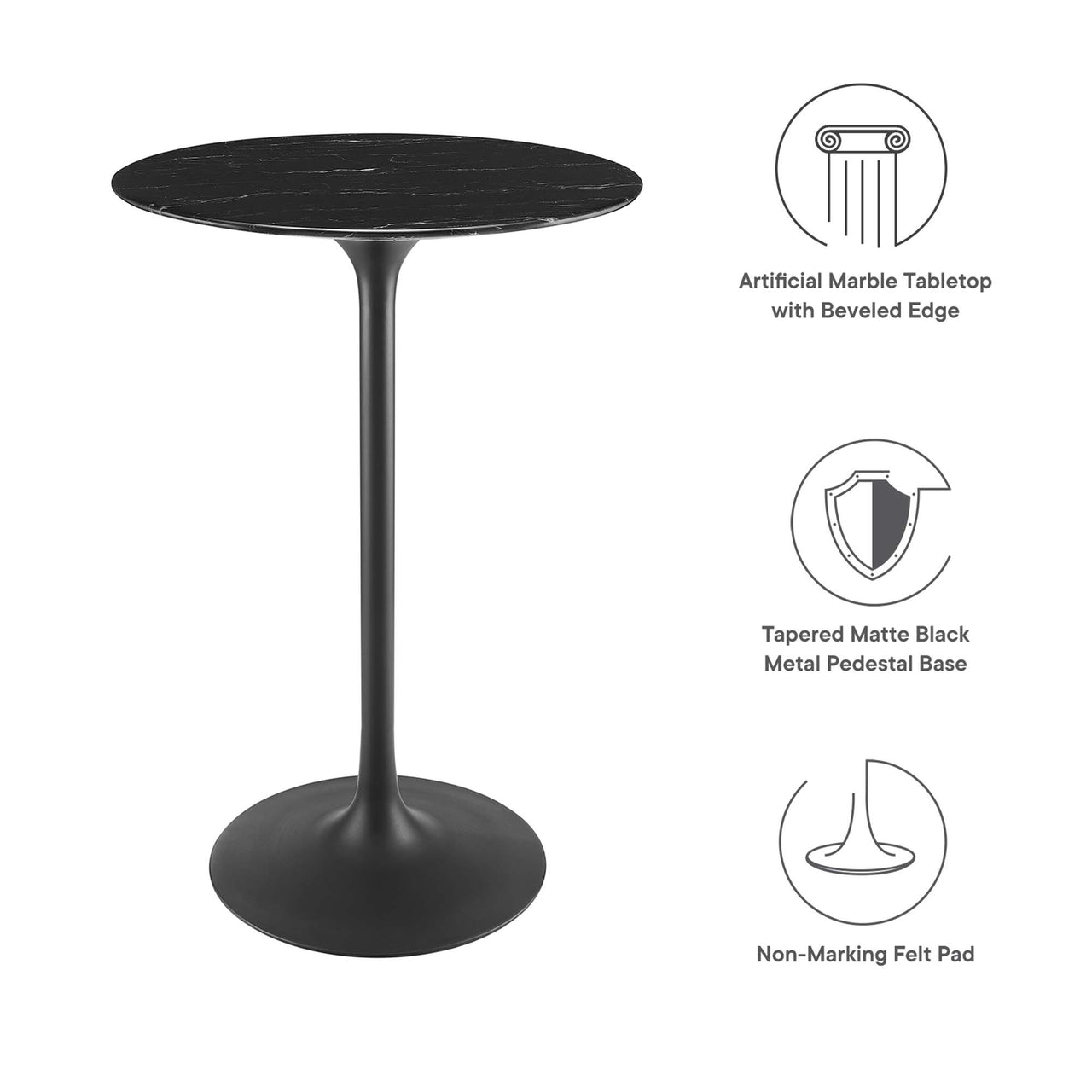 Ensemble Round Faux Marble Bar Table, Black
